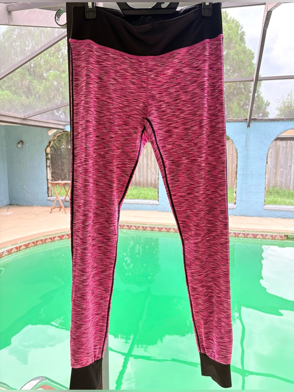 Women's Pink Space-Dye Leggings with Black Waistband